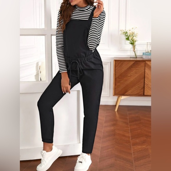 SHEIN Maternity Ruffle Trim Drawstring Jumpsuit - Black Medium - Picture 2 of 8